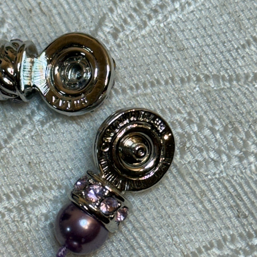 Rare Nolan Miller Lavender Purple Pearl Necklace 18” Crystal Clasp Signed - Picture 12 of 12